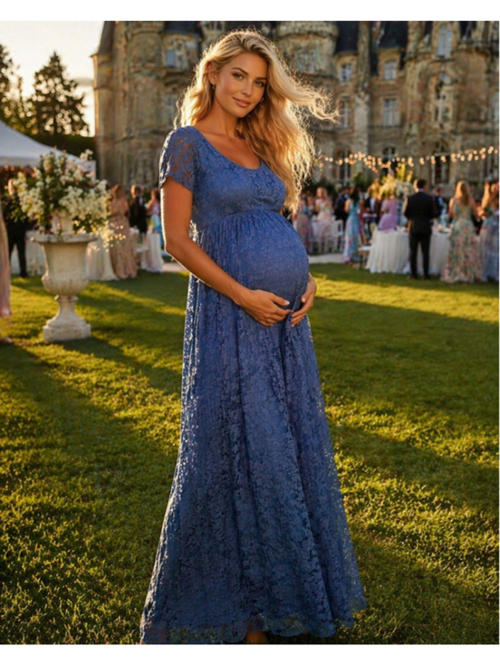 Pinkblush Dresses & Skirts - Pinkblush Blue Lace Maxi Dress Maternity Empire Waist Romantic Feminine Coquette